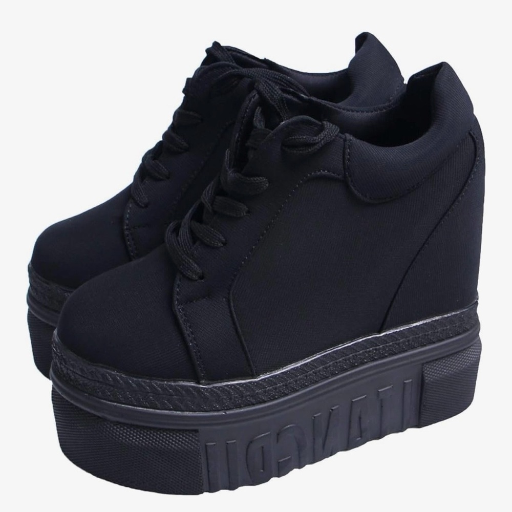 NEW Platform Wedge Sneakers - Black Heel Sneaker Shoes